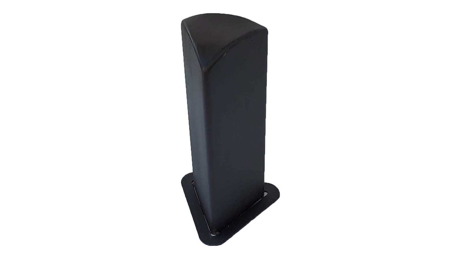 Bolardo Olivia Corto, triangular, de chapa de acero negro con anillo tapa junta en la base